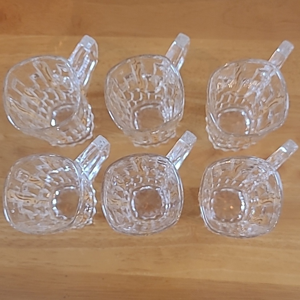 STUNNING Clear Glass Demitasse Mugs With Gold Tone Detail, Set of 6 Mugs - Picture 4 of 16